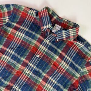 Brooks Brothers Regent Fit Plaid Button Down Shirt Men's XL Short Sleeve Preppy